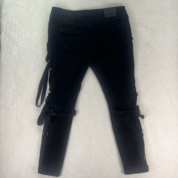 Serenede Men's Black Strappy Skinny Jeans‎ Gothic Punk Grunge - Size 42 - Picture 8 of 12
